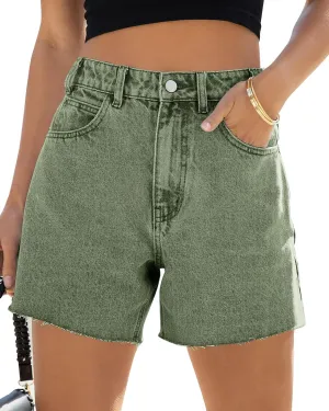 Cicy Bell Womens High Waisted Jean Shorts Summer Baggy Stretchy Straight Leg Raw Hem Mom Denim Shorts