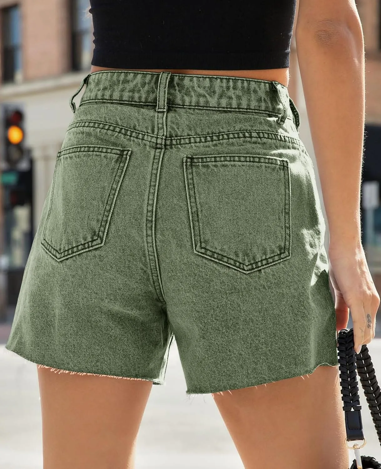 Cicy Bell Womens High Waisted Jean Shorts Summer Baggy Stretchy Straight Leg Raw Hem Mom Denim Shorts