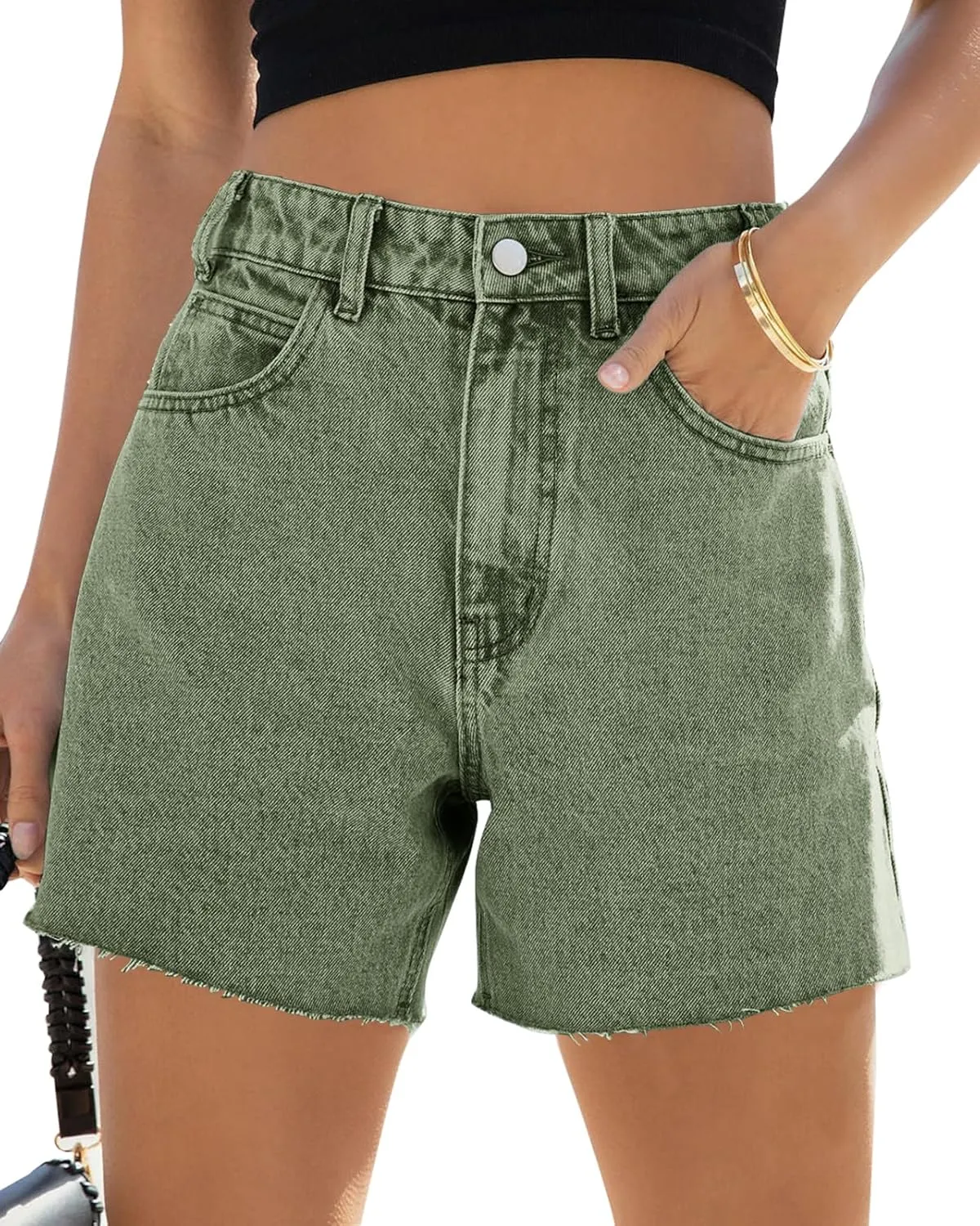 Cicy Bell Womens High Waisted Jean Shorts Summer Baggy Stretchy Straight Leg Raw Hem Mom Denim Shorts