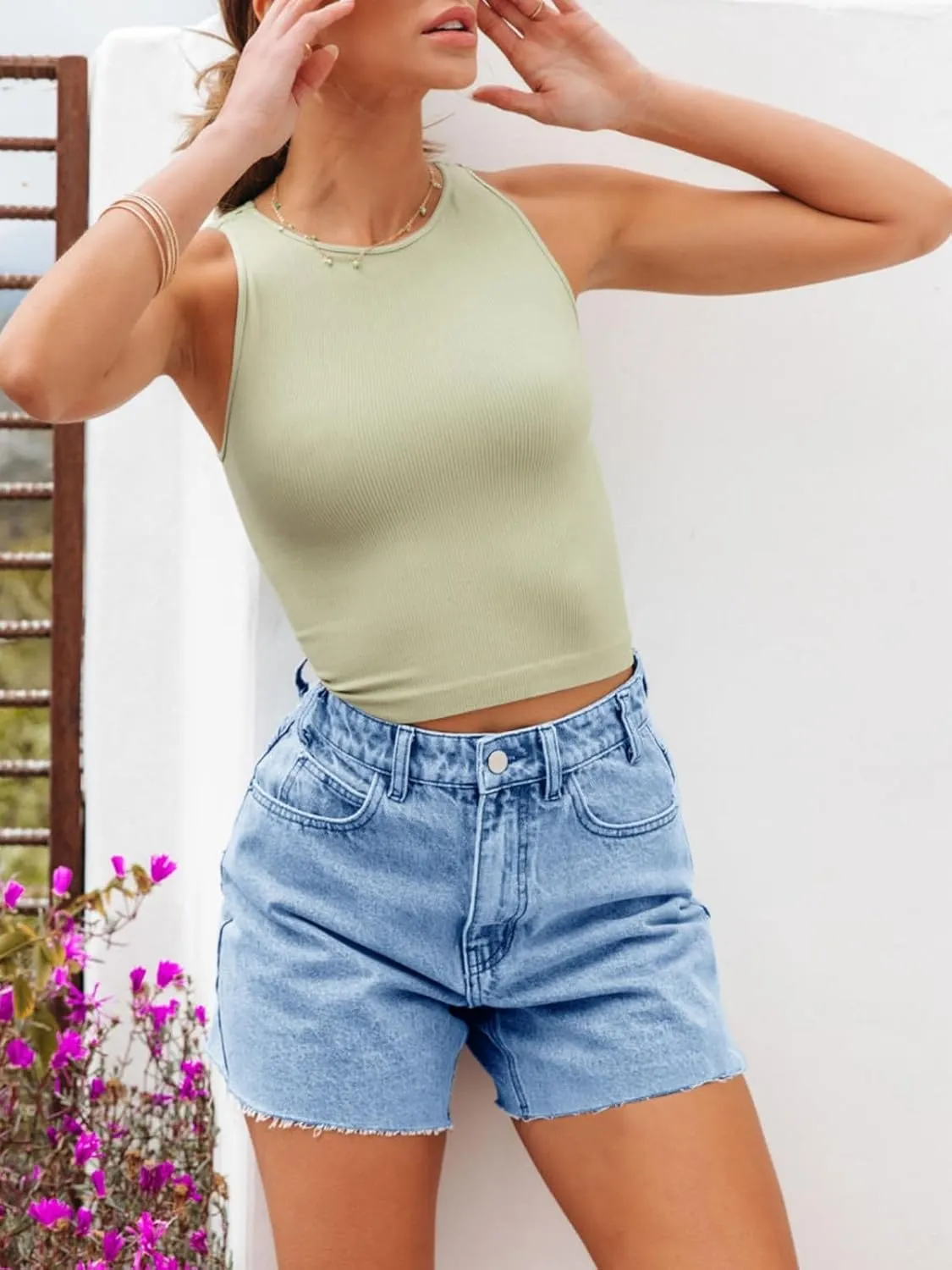 Cicy Bell Womens High Waisted Jean Shorts Summer Baggy Stretchy Straight Leg Raw Hem Mom Denim Shorts