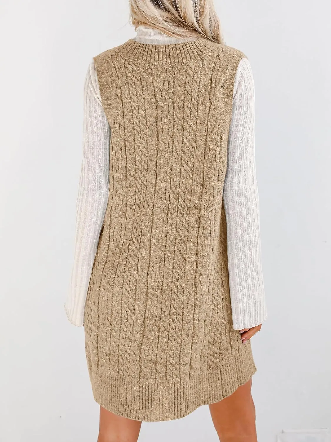 Cicy Bell Womens Oversized Sweater Vest Dress V Neck Sleeveless Trendy Casual Knit Cable Mini Dresses