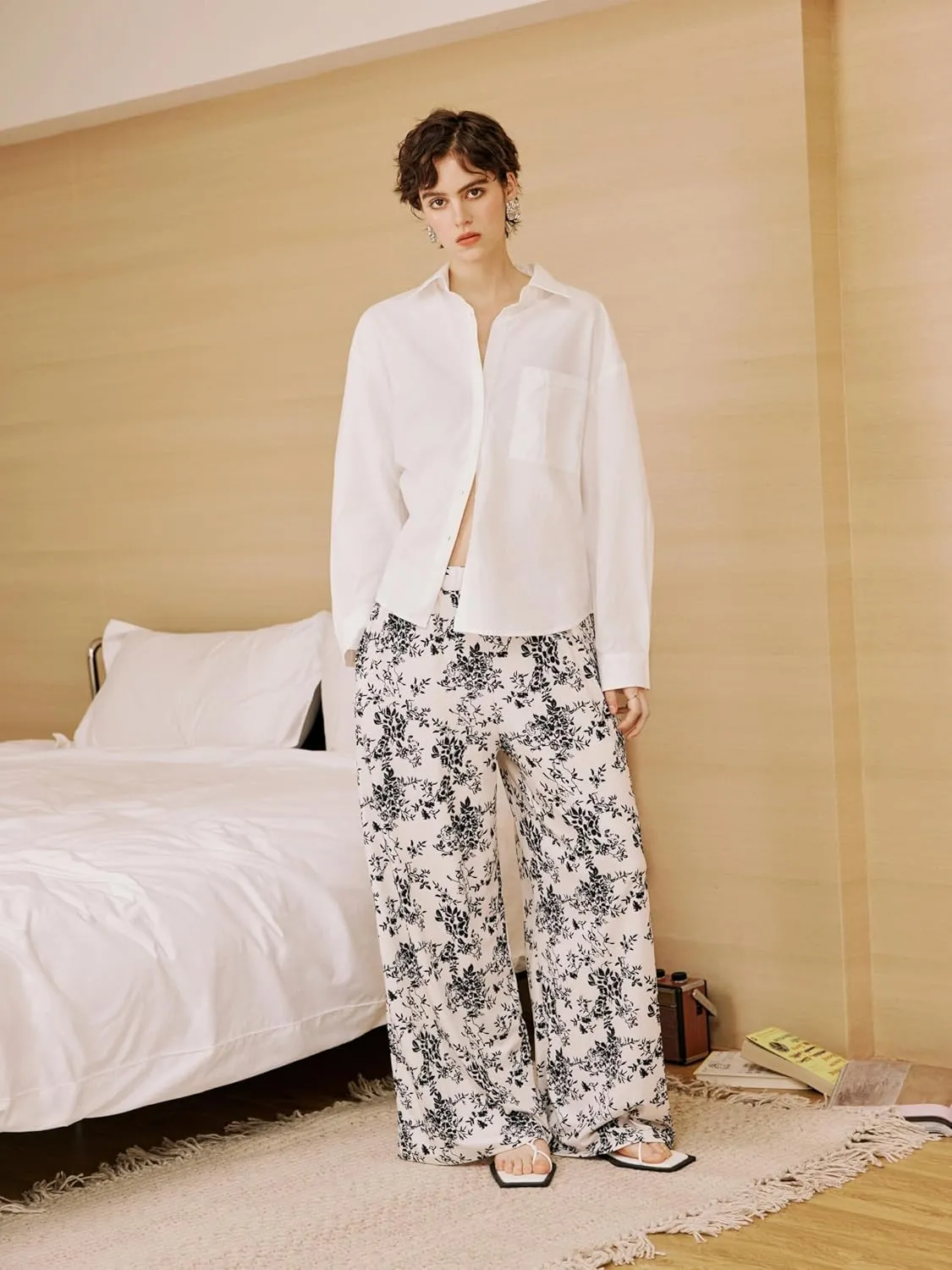 CIDER Wide Leg Palazzo Pants for Women with Pockets Elastic Business Causal Pants Women Summer for Beach Travel Trousers
