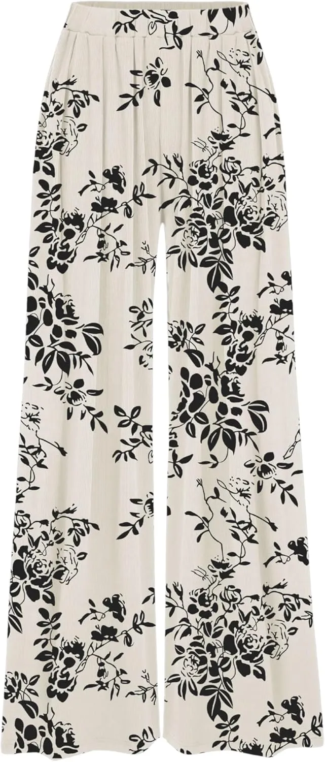 CIDER Wide Leg Palazzo Pants for Women with Pockets Elastic Business Causal Pants Women Summer for Beach Travel Trousers