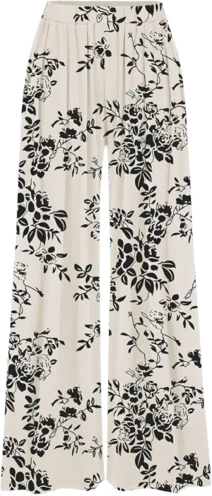 CIDER Wide Leg Palazzo Pants for Women with Pockets Elastic Business Causal Pants Women Summer for Beach Travel Trousers