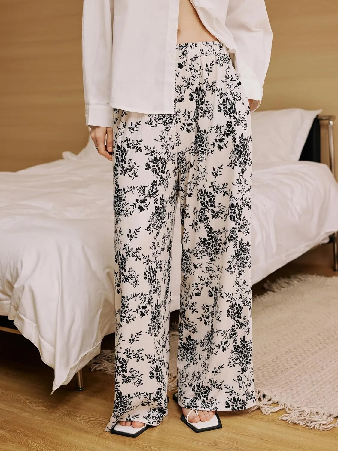 CIDER Wide Leg Palazzo Pants for Women with Pockets Elastic Business Causal Pants Women Summer for Beach Travel Trousers