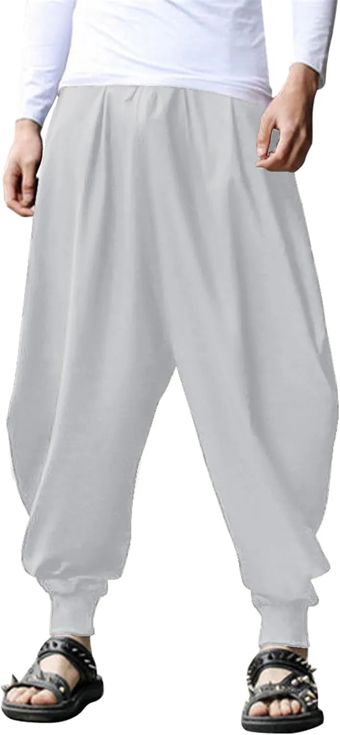 COOFANDY Men Hippie Harem Pants Baggy Linen Cotton Boho Yoga Pants Summer Beach Pants Casual Drop Crotch Trouser