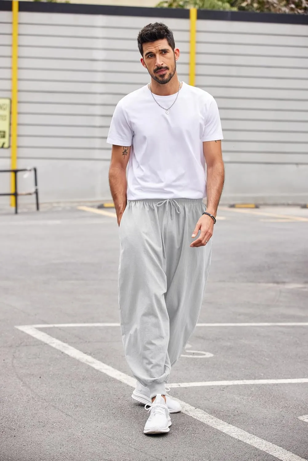 COOFANDY Men Hippie Harem Pants Baggy Linen Cotton Boho Yoga Pants Summer Beach Pants Casual Drop Crotch Trouser