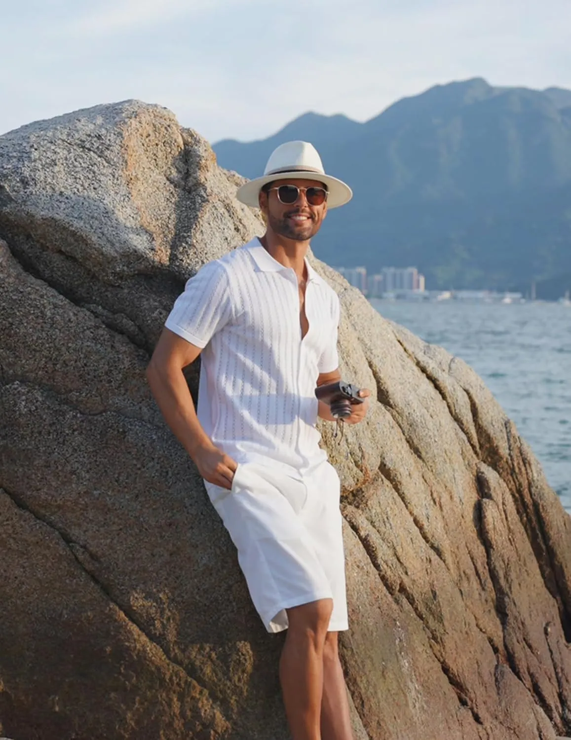 COOFANDY Men's Knit Shirts Short Sleeve Button Down Polo Shirt Vintage Casual Summer Beach Shirts