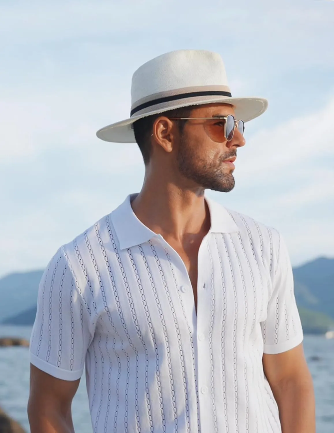 COOFANDY Men's Knit Shirts Short Sleeve Button Down Polo Shirt Vintage Casual Summer Beach Shirts