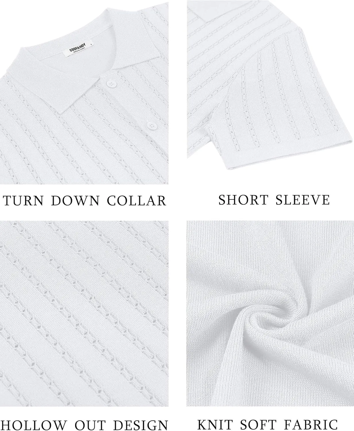 COOFANDY Men's Knit Shirts Short Sleeve Button Down Polo Shirt Vintage Casual Summer Beach Shirts
