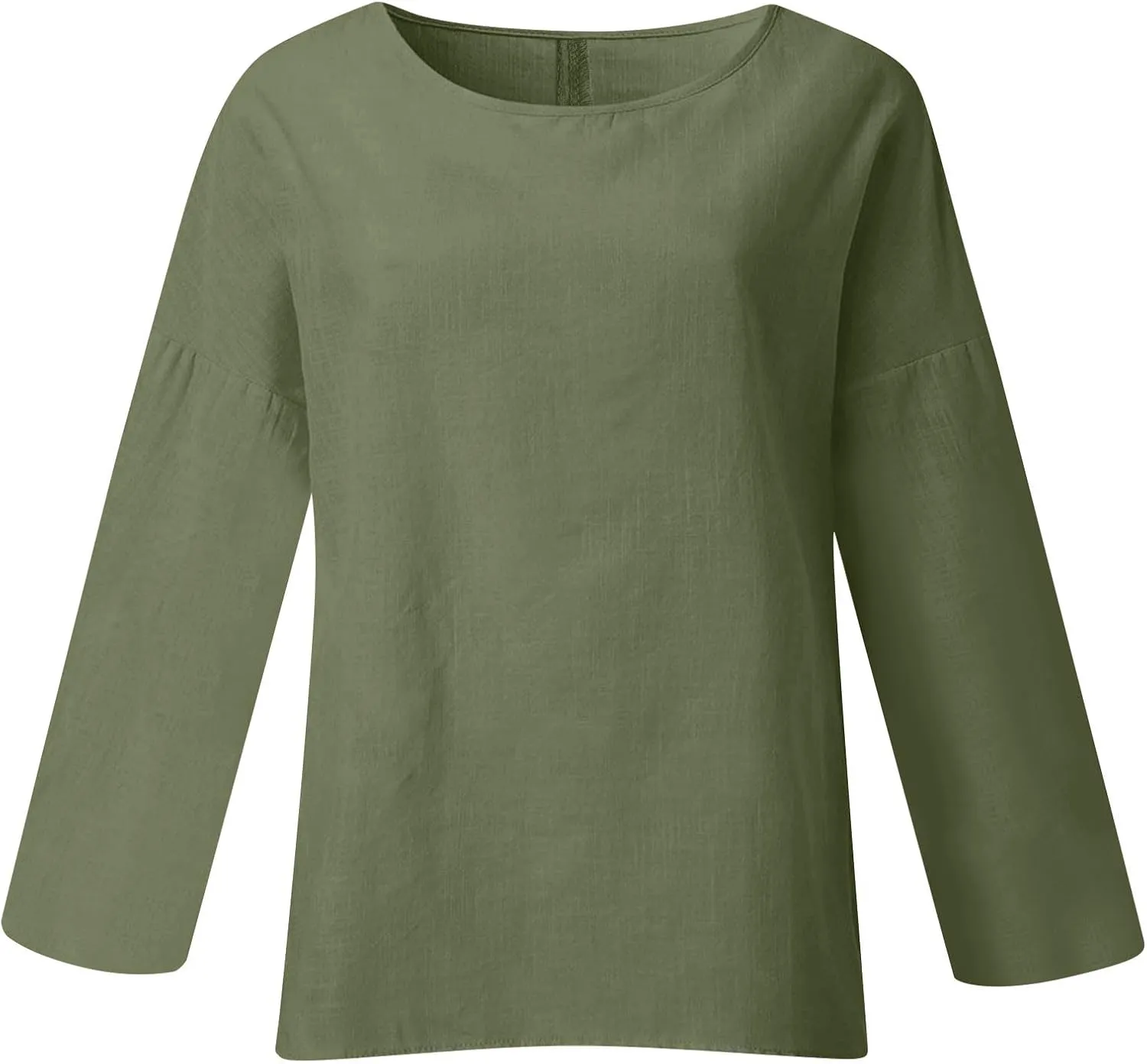 Cotton Linen Shirts for Women Long Sleeve Shirt Round Neck Casual Tunic Tops Basic Split Shirts Loose Fit 2025