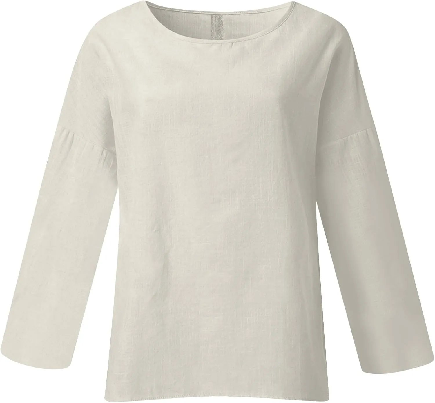 Cotton Linen Shirts for Women Long Sleeve Shirt Round Neck Casual Tunic Tops Basic Split Shirts Loose Fit 2025