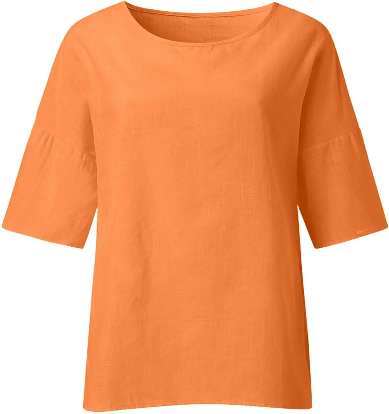 Cotton Linen Shirts for Women Summer Casual Crewneck Pullover Tops Comfy Loose Women's Short Sleeve T Shirt