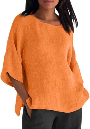 Cotton Linen Shirts for Women Summer Casual Crewneck Pullover Tops Comfy Loose Women's Short Sleeve T Shirt