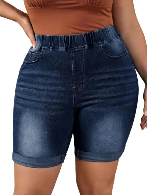 COZYEASE Women's Plus Size High Waisted Denim Shorts Casual Stretch Roll Up Hem Skinny Jean Shorts