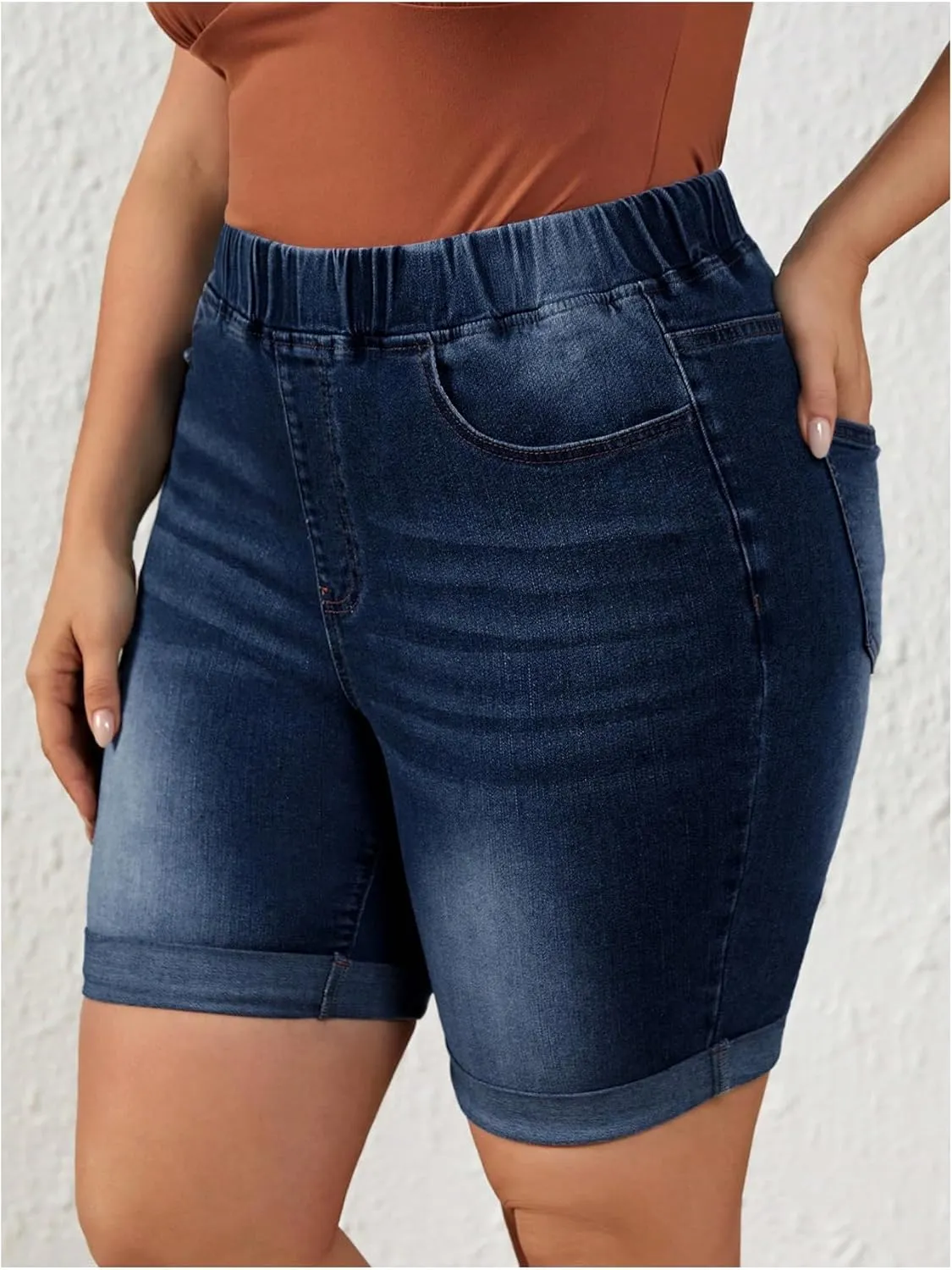 COZYEASE Women's Plus Size High Waisted Denim Shorts Casual Stretch Roll Up Hem Skinny Jean Shorts