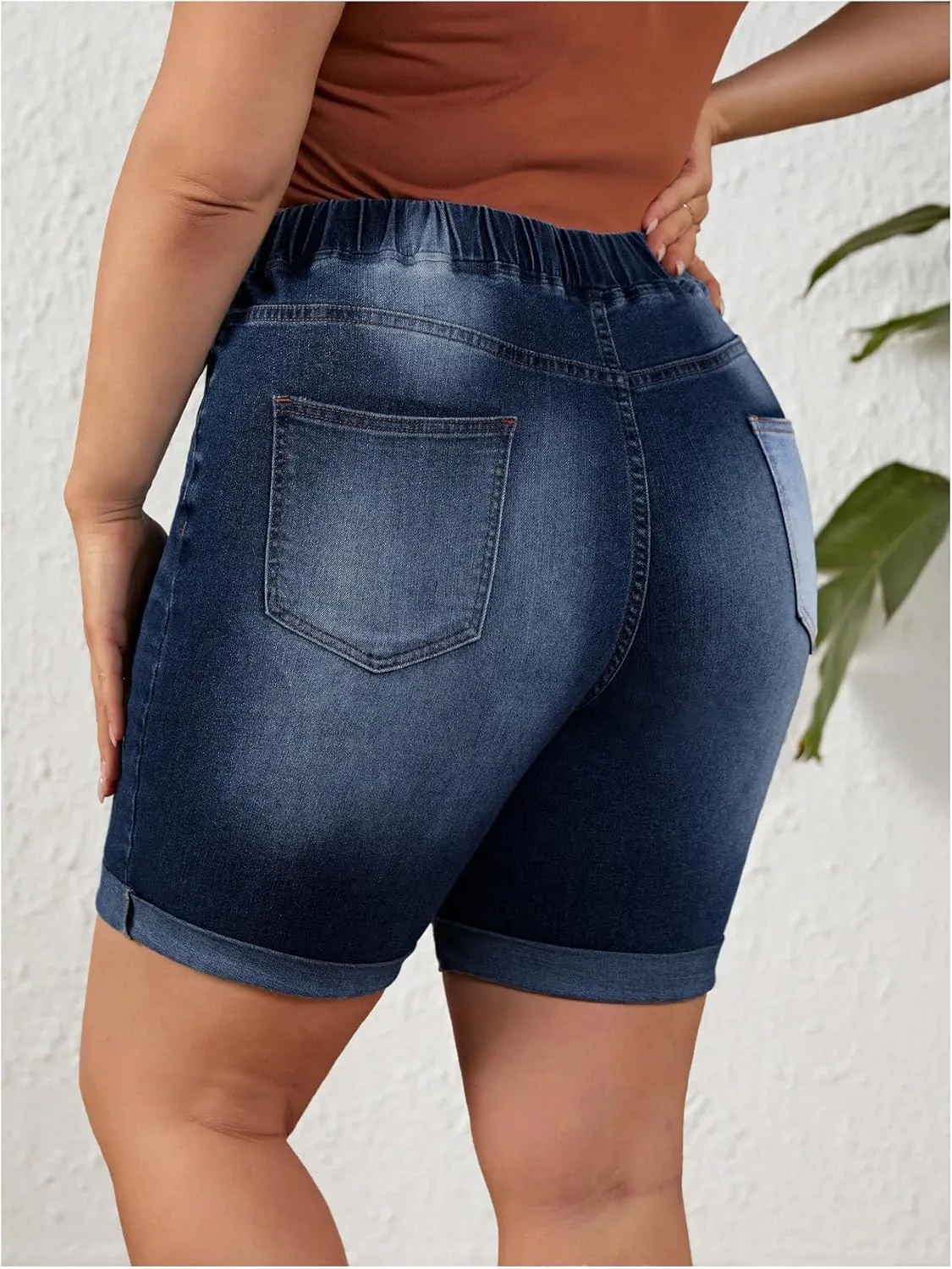 COZYEASE Women's Plus Size High Waisted Denim Shorts Casual Stretch Roll Up Hem Skinny Jean Shorts