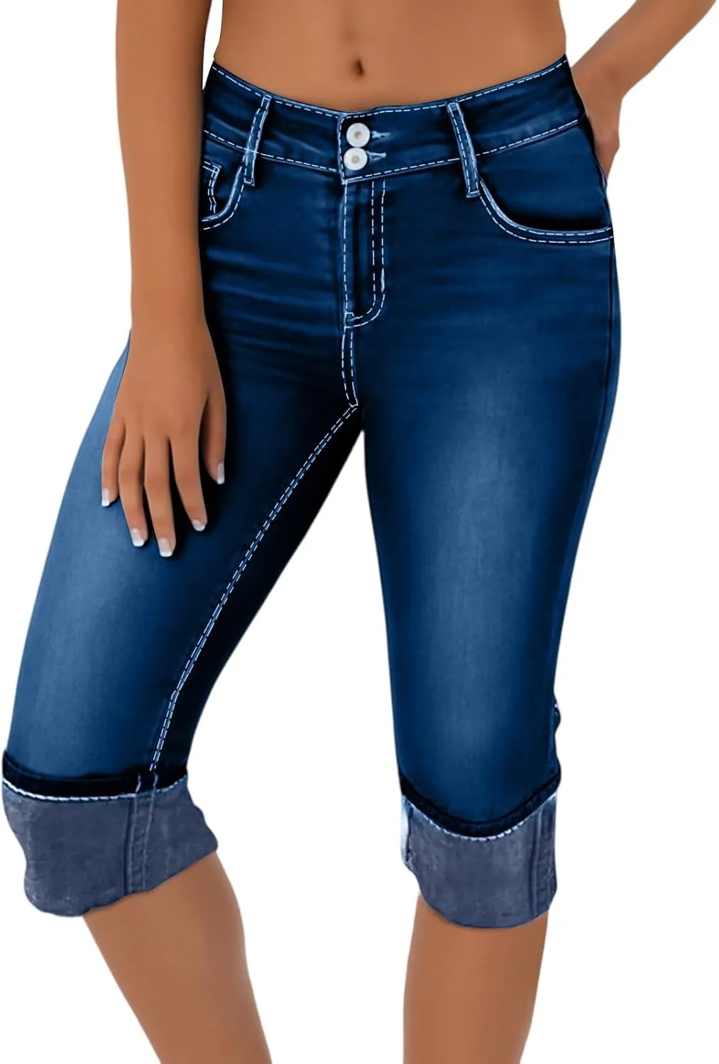 Cropped Jeans for Women Low Rise Distressed Cuffed Capri Jeans Skinny Crop Jean Joggers Y2k Jean Capris Streetwear