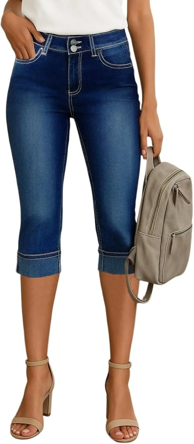 Cropped Jeans for Women Low Rise Distressed Cuffed Capri Jeans Skinny Crop Jean Joggers Y2k Jean Capris Streetwear