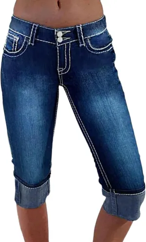 Cropped Jeans for Women Low Rise Distressed Cuffed Capri Jeans Skinny Crop Jean Joggers Y2k Jean Capris Streetwear