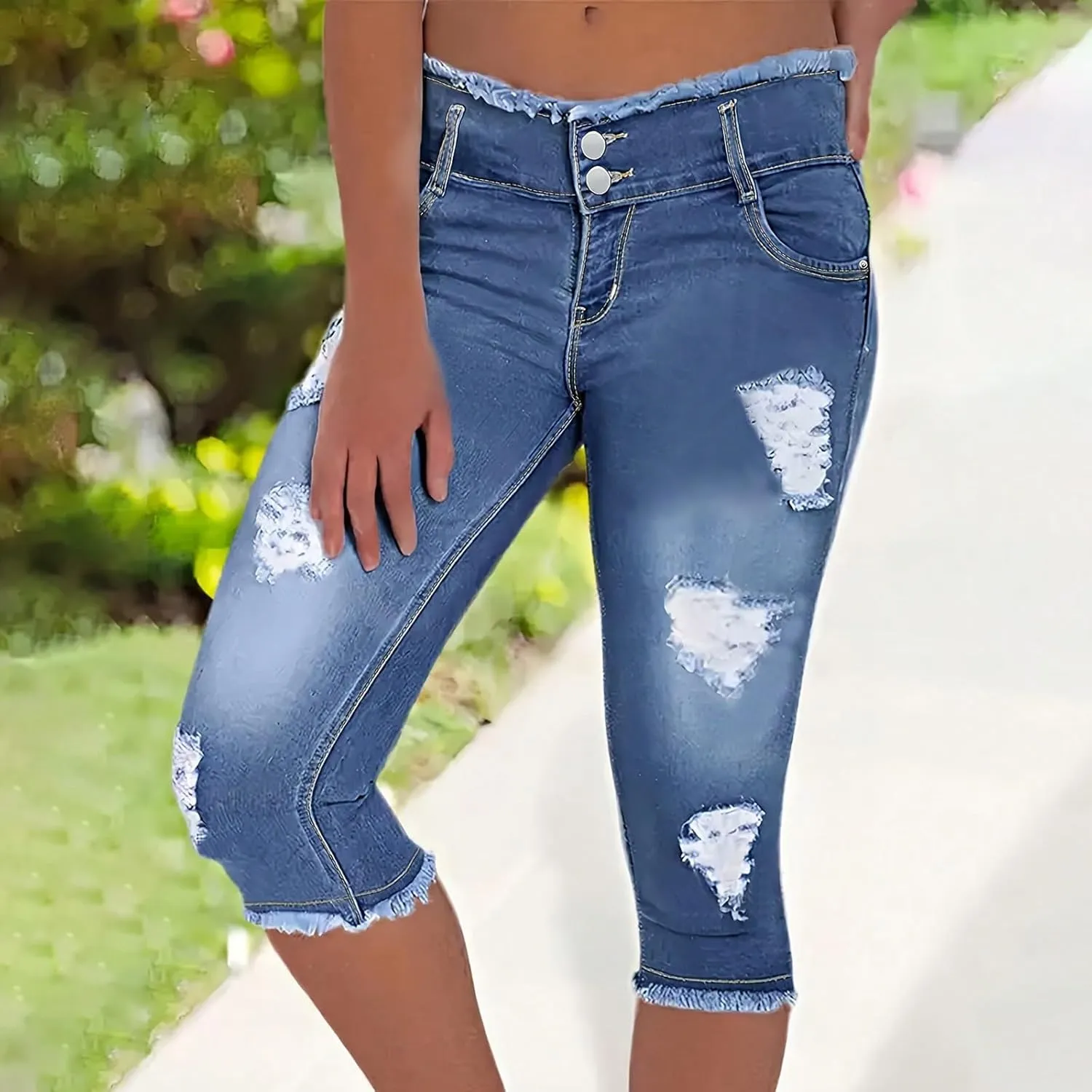 Cropped Jeans for Women Low Rise Distressed Cuffed Capri Jeans Skinny Crop Jean Joggers Y2k Jean Capris Streetwear