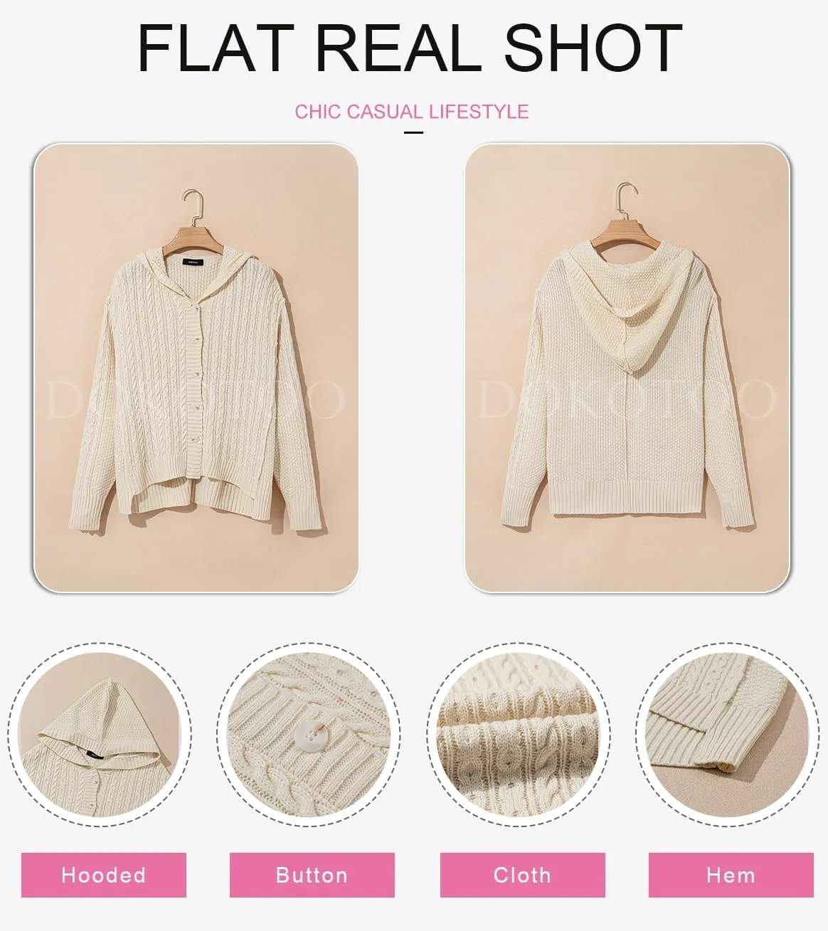 Dokotoo Oversized Sweaters for Women Casual Solid Long Sleeve Button Down Chunky Knit Hooded Cardigan Sweaters Coat