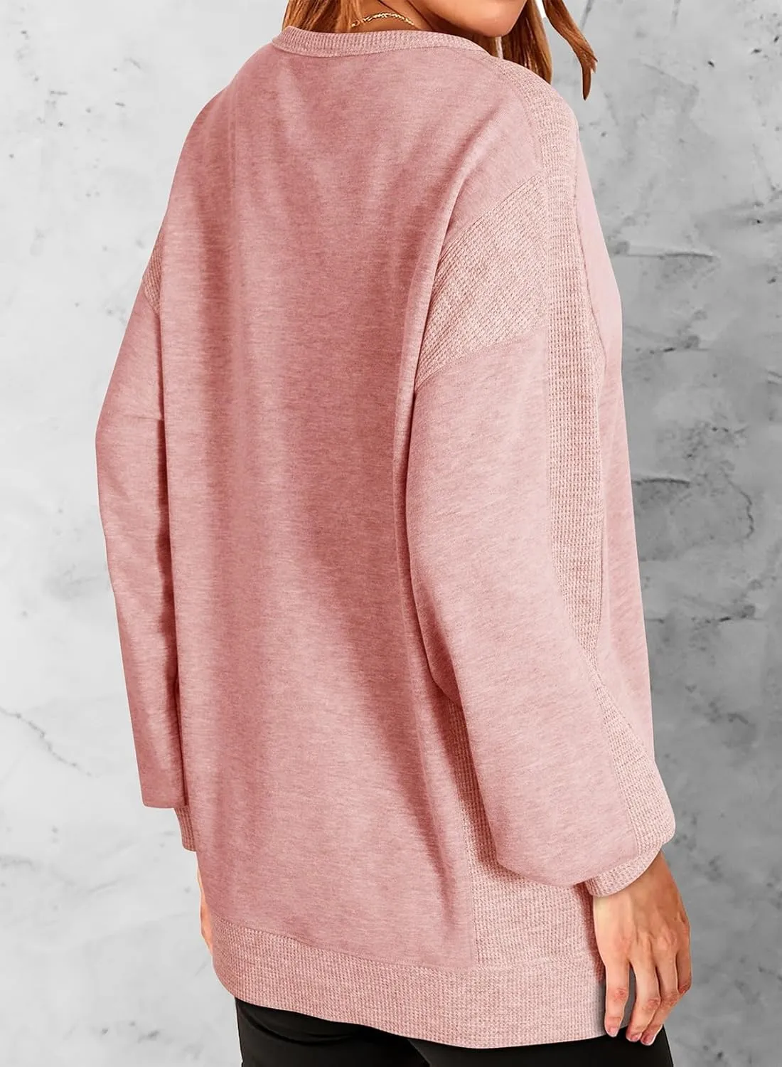 Dokotoo Oversized Sweatshirt for Women Casual Crewneck Long Sleeve Waffle Splicing Solid Pullover Sweatshirts Tops