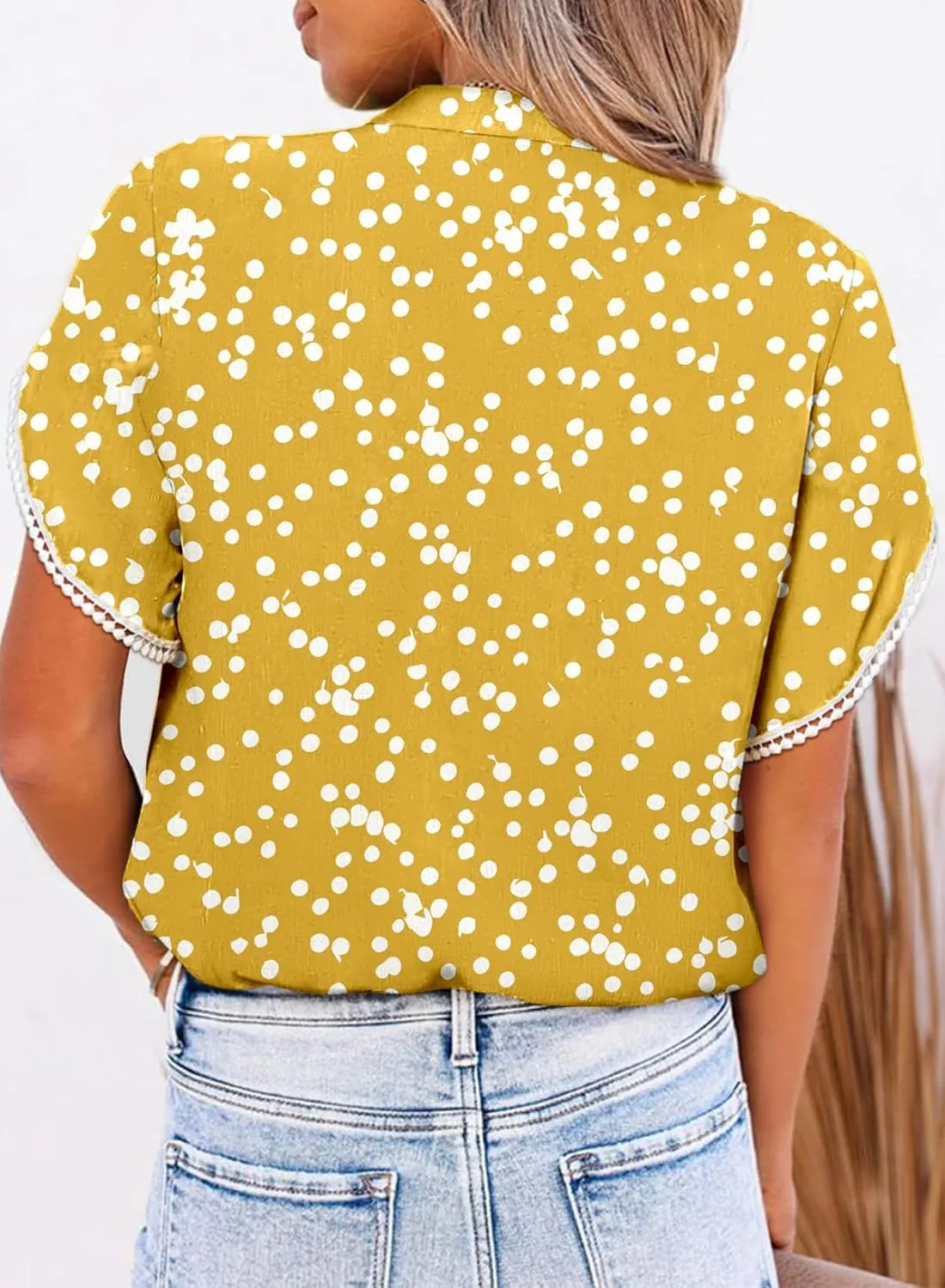 Dokotoo Womens Tops Summer Casual Boho Floral Print Short Sleeve Half Button Down V Neck Chiffon Blouses Shirts