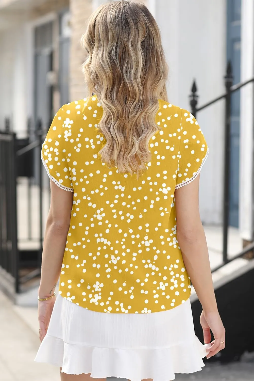 Dokotoo Womens Tops Summer Casual Boho Floral Print Short Sleeve Half Button Down V Neck Chiffon Blouses Shirts