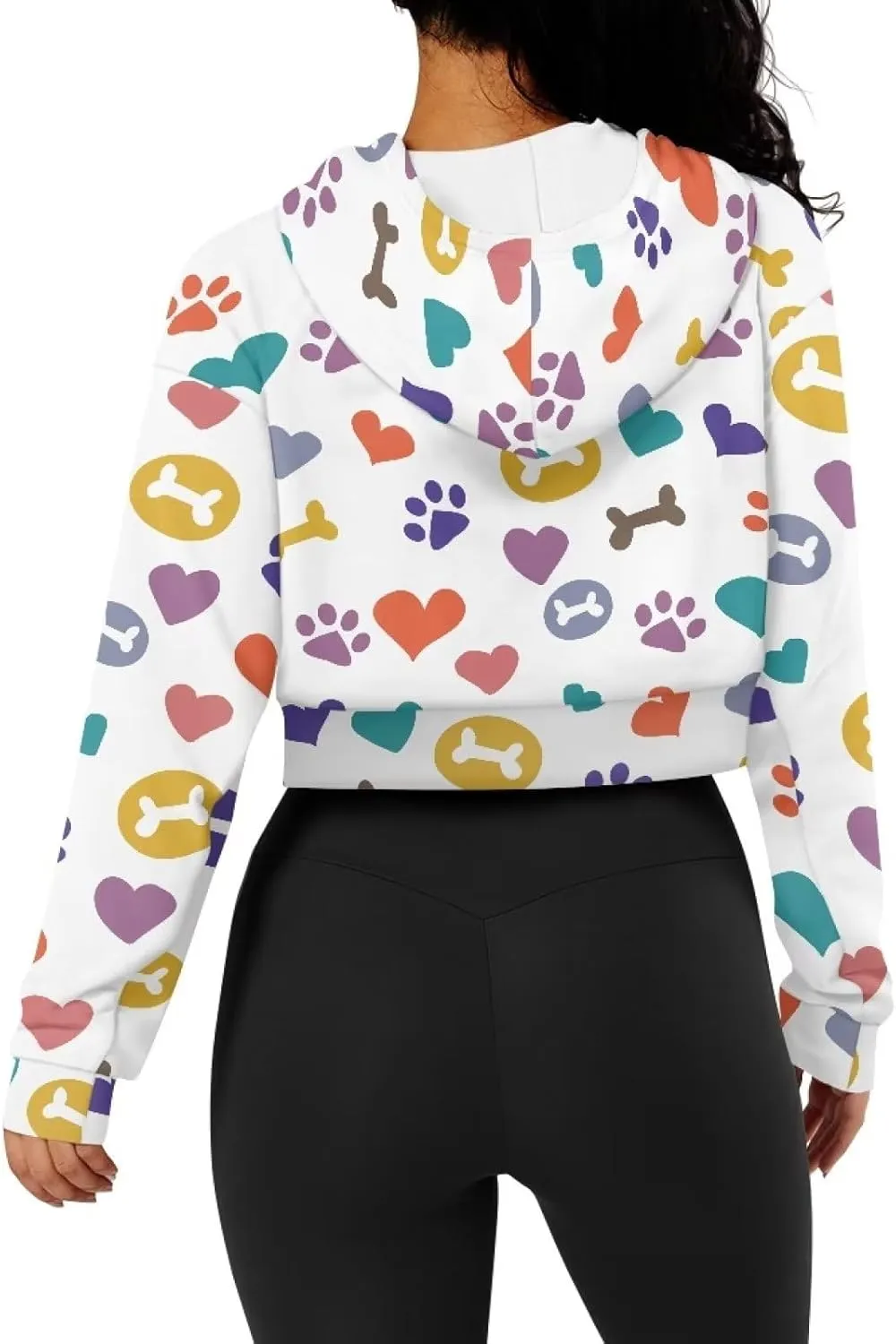 Dolyues Women's Cropped Hoodies Full-Zip Sweatshirt Crop Top Long Sleeves Hooded Jacket Coat Outwear with Pockets