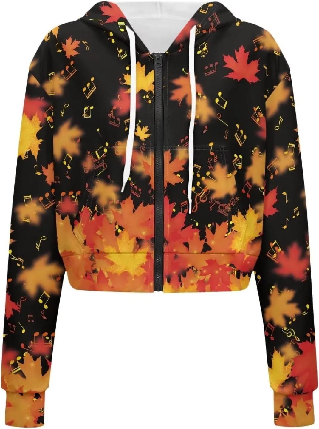 Dolyues Women's Cropped Hoodies Full-Zip Sweatshirt Crop Top Long Sleeves Hooded Jacket Coat Outwear with Pockets