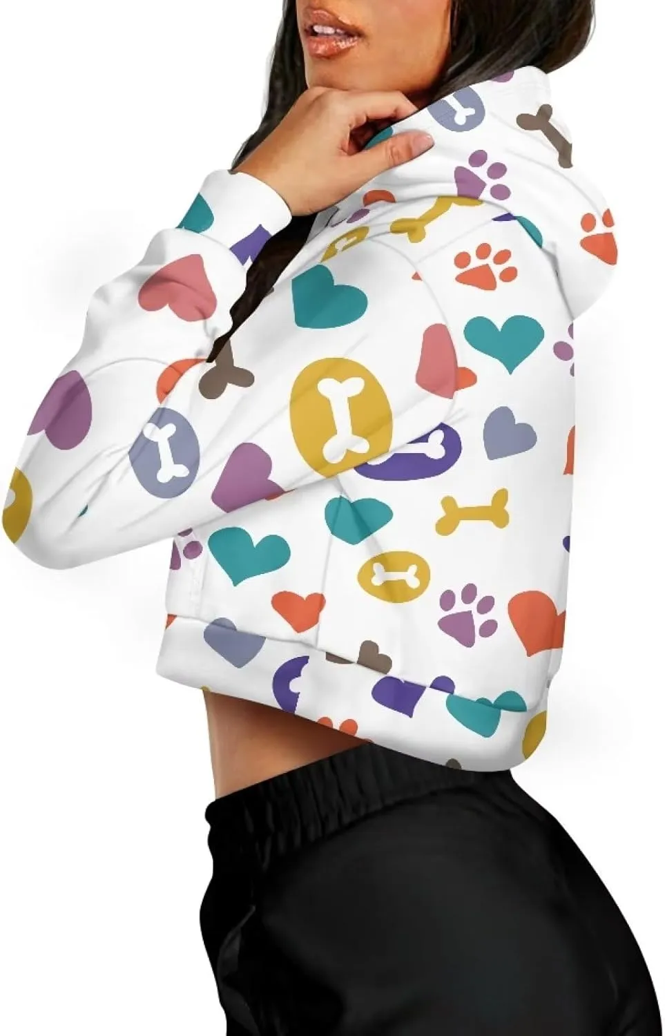 Dolyues Women's Cropped Hoodies Full-Zip Sweatshirt Crop Top Long Sleeves Hooded Jacket Coat Outwear with Pockets