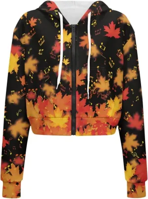 Dolyues Women's Cropped Hoodies Full-Zip Sweatshirt Crop Top Long Sleeves Hooded Jacket Coat Outwear with Pockets
