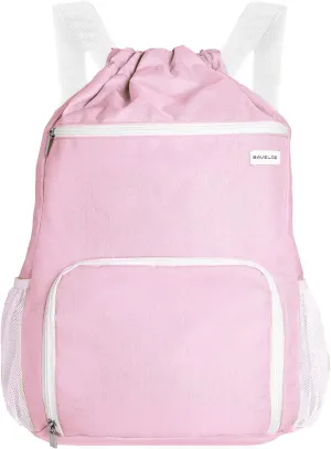 Drawstring Backpack with Wet Pocket & Shoe Compartment, Water-Resistant Sports Gym Swim String Bag for Women Men(Pink)