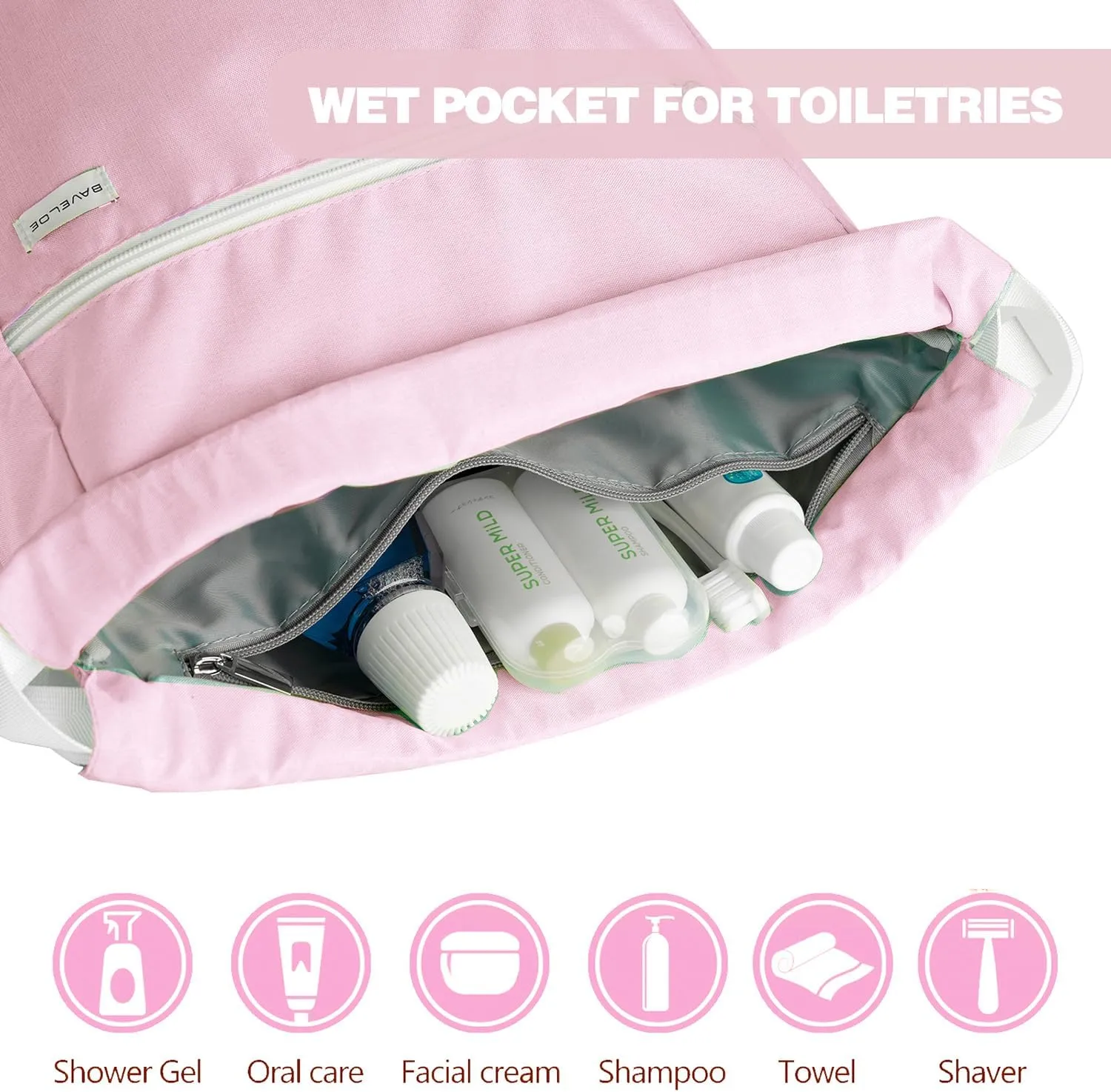 Drawstring Backpack with Wet Pocket & Shoe Compartment, Water-Resistant Sports Gym Swim String Bag for Women Men(Pink)