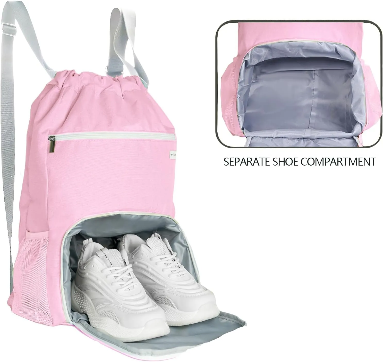 Drawstring Backpack with Wet Pocket & Shoe Compartment, Water-Resistant Sports Gym Swim String Bag for Women Men(Pink)