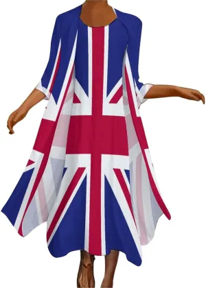Dress Suit Skirts for Womens Summer Top British Flag Casual V Neck Shift Dress XL