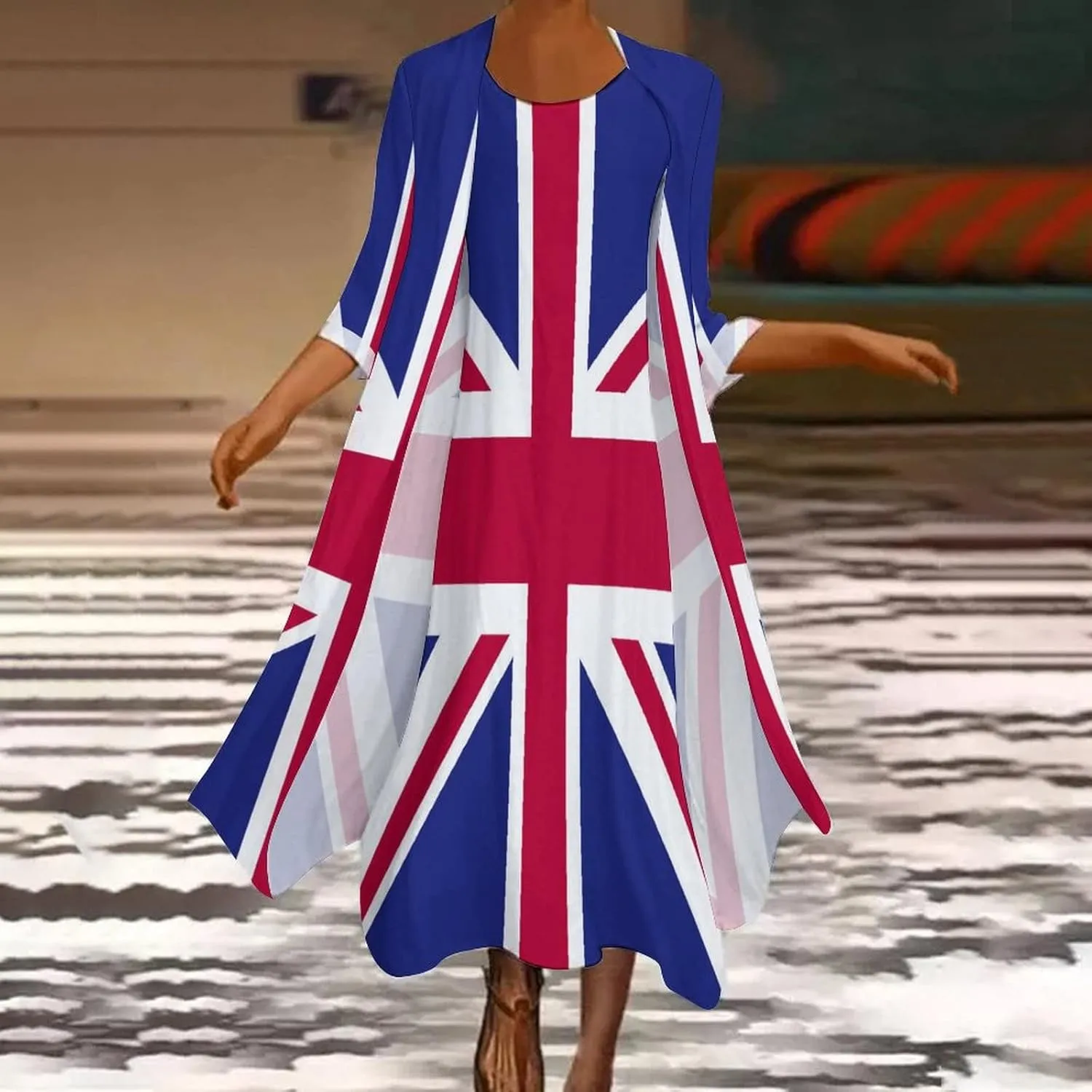 Dress Suit Skirts for Womens Summer Top British Flag Casual V Neck Shift Dress XL