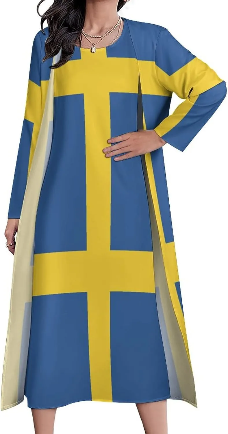 Dress Suit Skirts for Womens Summer Top Swedish Flag Casual V Neck Shift Dress XL