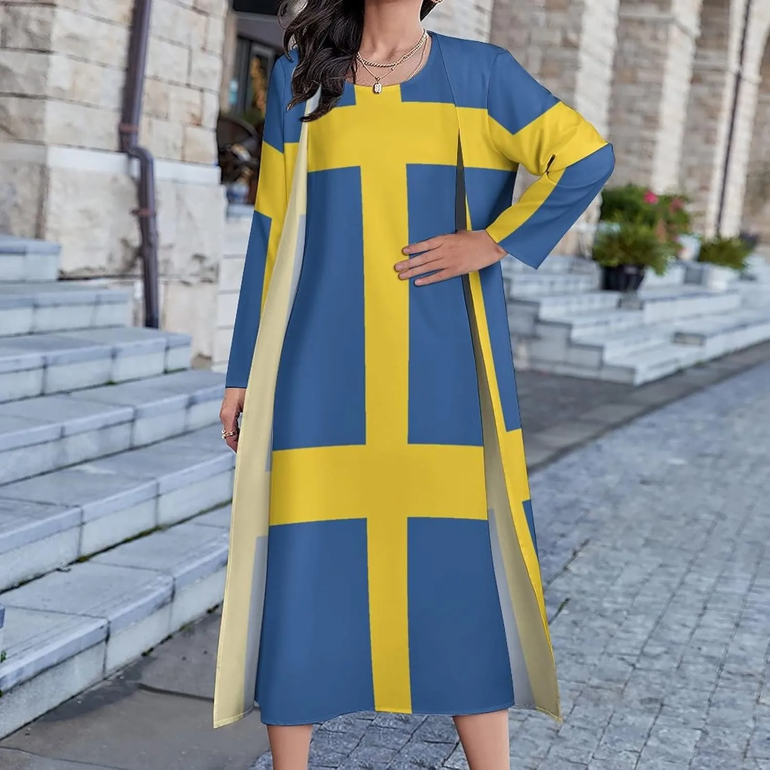 Dress Suit Skirts for Womens Summer Top Swedish Flag Casual V Neck Shift Dress XL