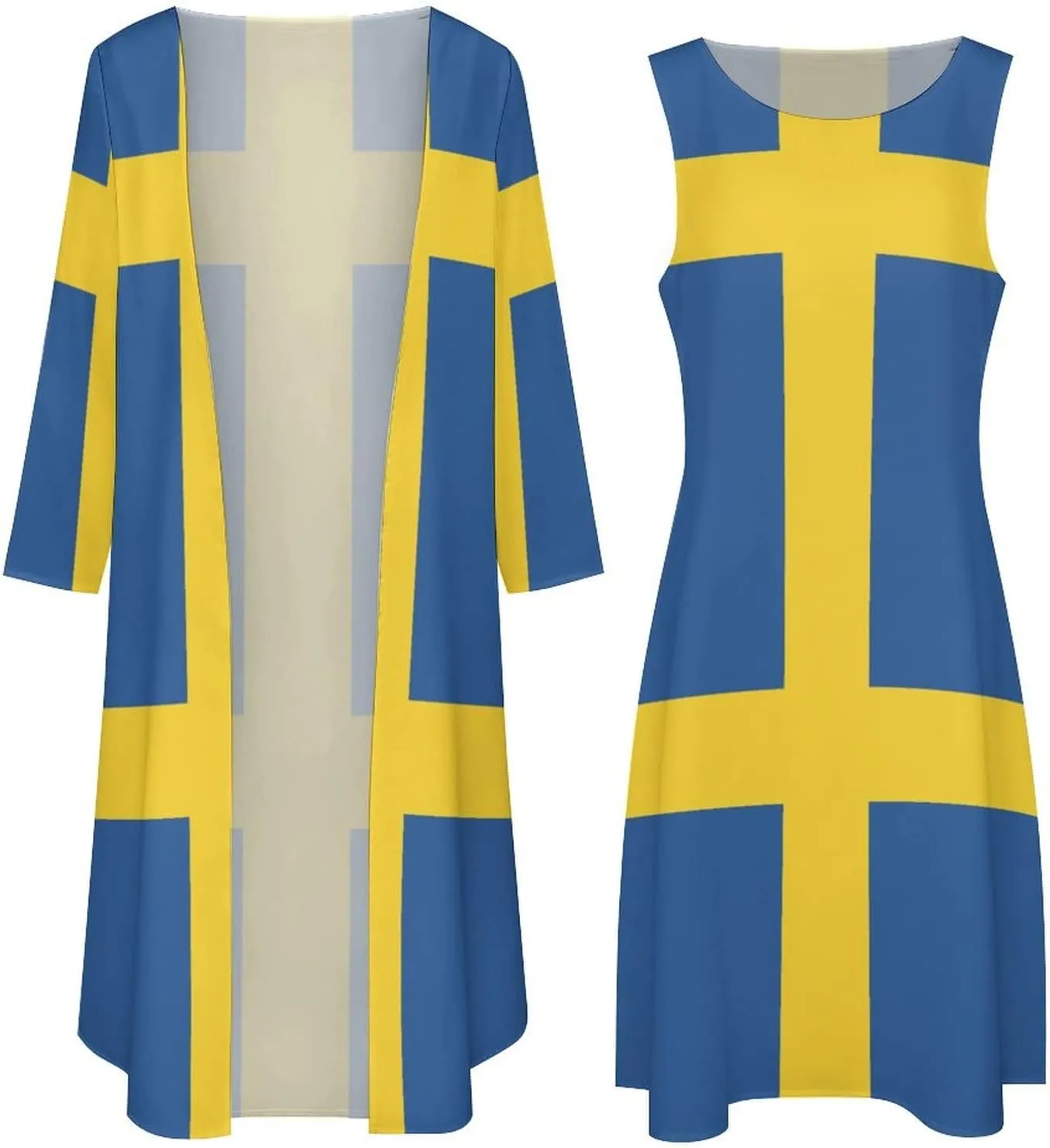 Dress Suit Skirts for Womens Summer Top Swedish Flag Casual V Neck Shift Dress XL