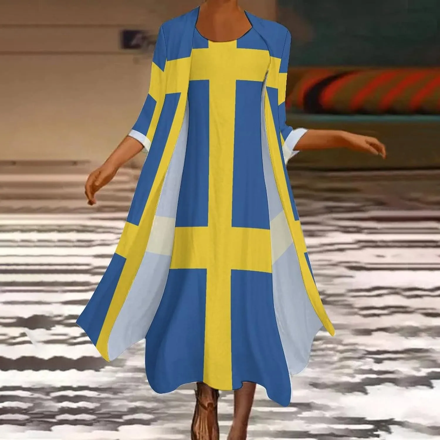 Dress Suit Skirts for Womens Summer Top Swedish Flag Casual V Neck Shift Dress XL