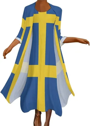 Dress Suit Skirts for Womens Summer Top Swedish Flag Casual V Neck Shift Dress XL