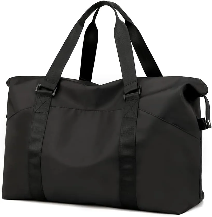 Duffle Bag for Travel Weekender Bag Carryon Overnight Bag for Women Waterproof Gym Bag with Wet Pocket Shoe Compartment Black