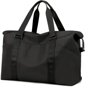 Duffle Bag for Travel Weekender Bag Carryon Overnight Bag for Women Waterproof Gym Bag with Wet Pocket Shoe Compartment Black