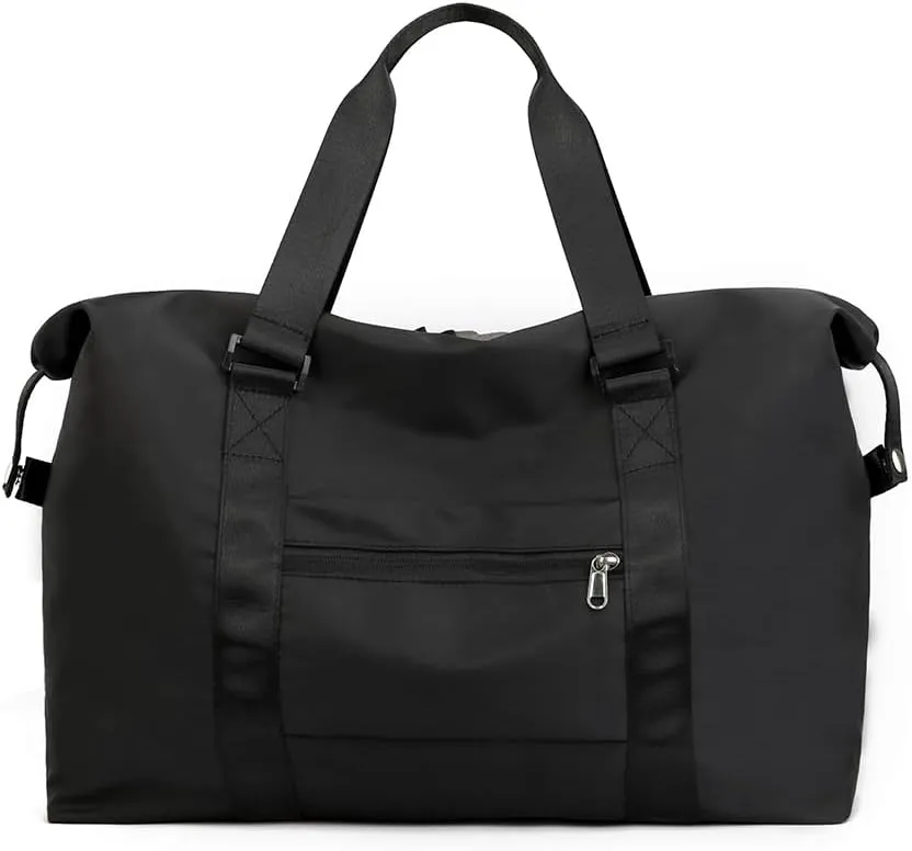 Duffle Bag for Travel Weekender Bag Carryon Overnight Bag for Women Waterproof Gym Bag with Wet Pocket Shoe Compartment Black