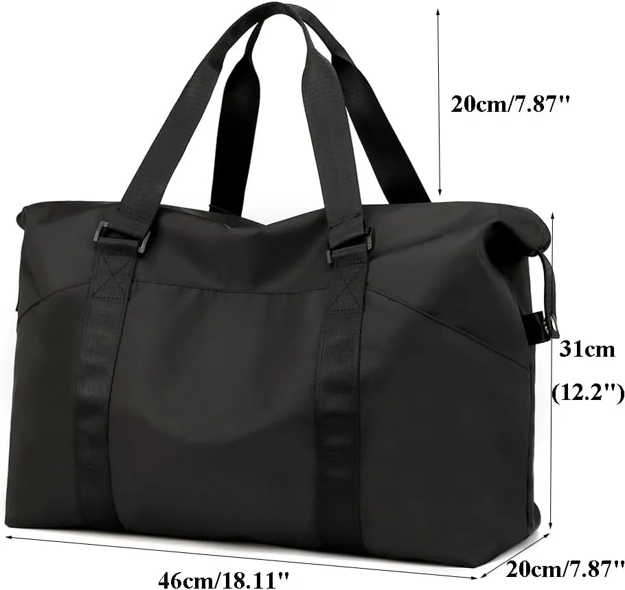 Duffle Bag for Travel Weekender Bag Carryon Overnight Bag for Women Waterproof Gym Bag with Wet Pocket Shoe Compartment Black
