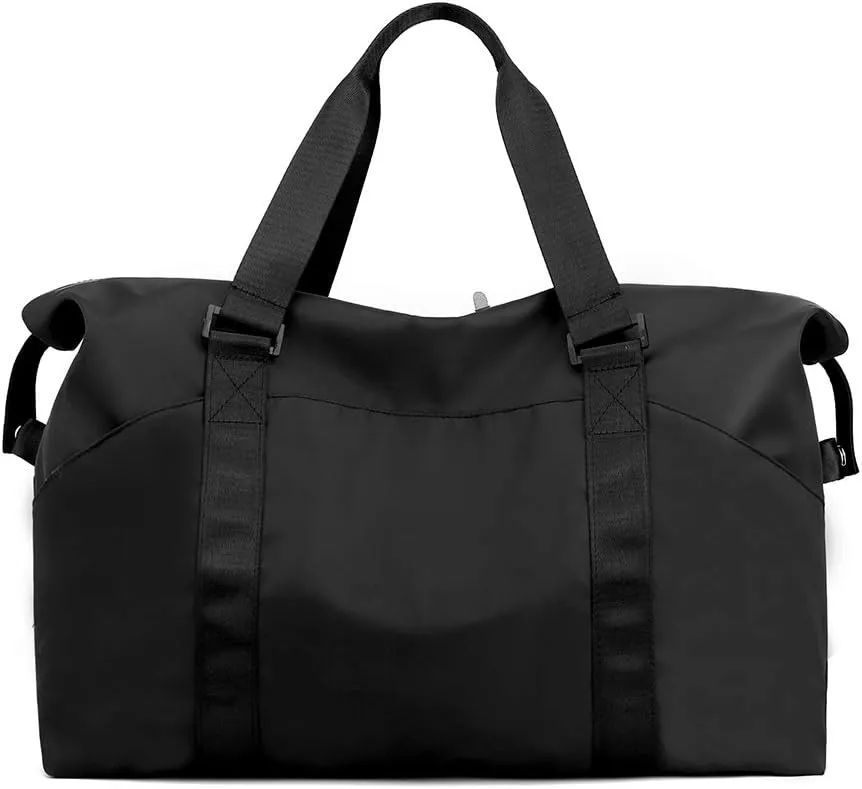 Duffle Bag for Travel Weekender Bag Carryon Overnight Bag for Women Waterproof Gym Bag with Wet Pocket Shoe Compartment Black