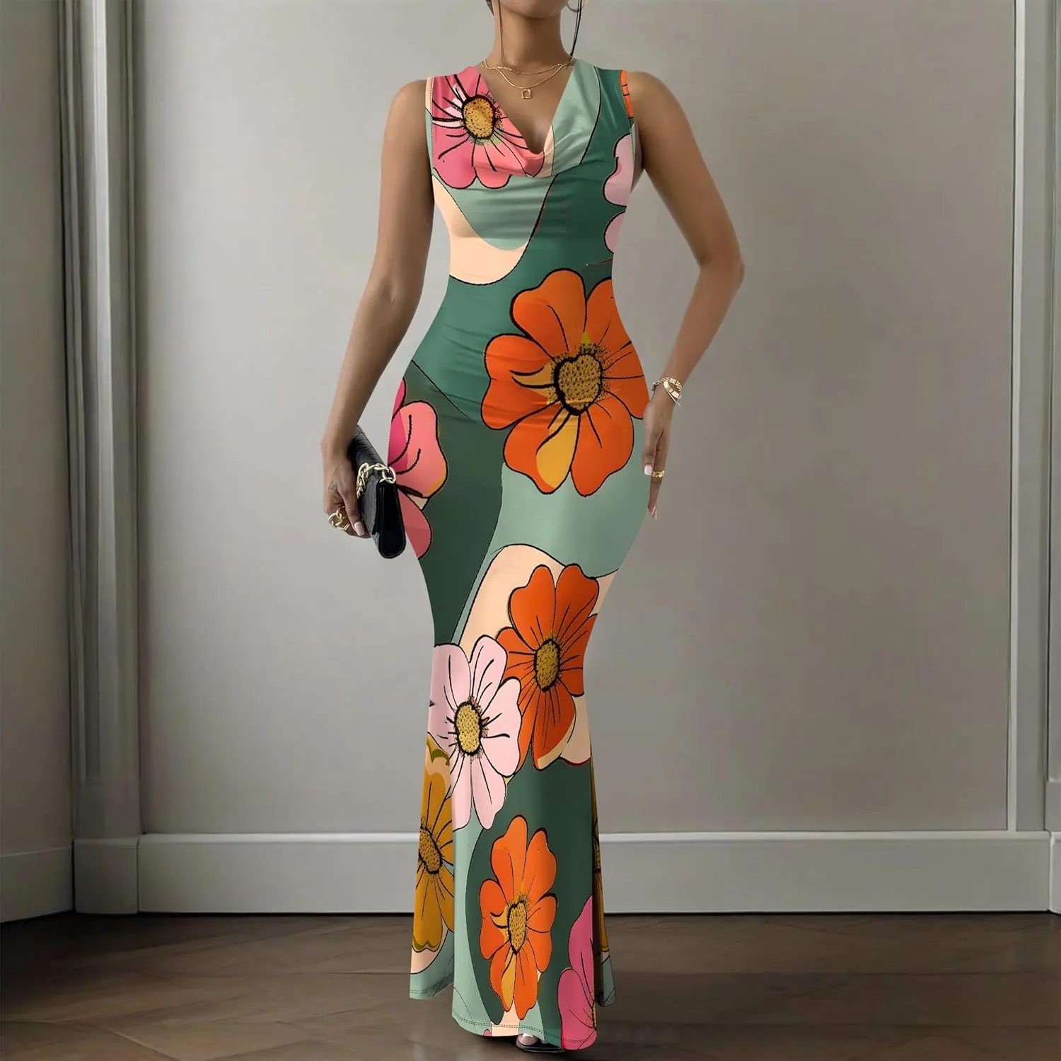 Elegant Dresses for Women Wedding Guest Sexy Mermaid Dress Sleeveless V-Neck Bodycon Party Evening Dresses XS-2XL