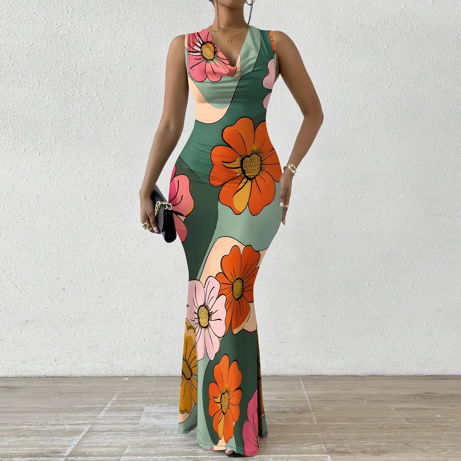 Elegant Dresses for Women Wedding Guest Sexy Mermaid Dress Sleeveless V-Neck Bodycon Party Evening Dresses XS-2XL
